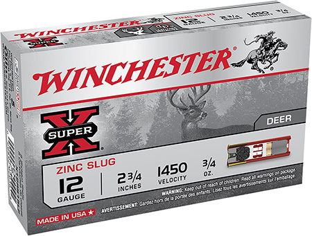 [020892020368] Winchester Ammo X12RS15LF Super X  12Gauge 2.75" 3/4oz Zinc Slug Shot 5 Box/50 Case