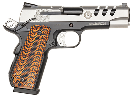 [022188703443] Smith  &  Wesson 170344 1911 Performance Center  45 ACP 4.25" Throated Barrel 8+1, Black Scandium Frame, Ported Matte Stainless Steel Slide, G10 Custom Wood Grip, Ambidextrous Safety