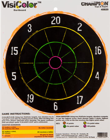 [076683458254] Champion Targets 45825 VisiColor Dartboard Hanging Paper Multi Color 11"x14" Dart Board 10 Pack