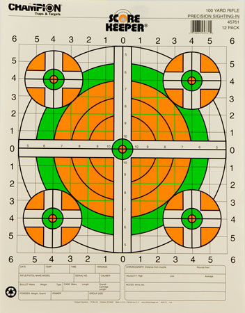 [076683457615] Champion Targets 45761 Score Keeper  Bullseye Paper Hanging 100 yds Rifle 14" x 18" Green/Orange 12 PK