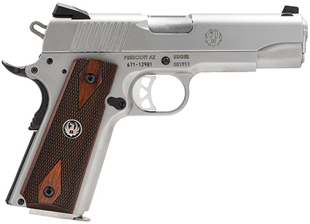 [736676067022] Ruger 6702 SR1911 Commander-Style 45 ACP 7+1 4.25" Stainless Steel Barrel, Serrated Stainless Steel Slide, Stainless Steel Frame w/Beavertail, Hardwood Grip