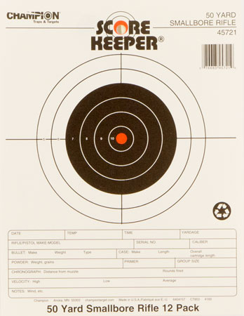 [076683457219] Champion Targets 45721 Score Keeper  Bullseye Paper 50 yds Small Bore Rifle 8.50" x 11" Black/Orange 12 PK