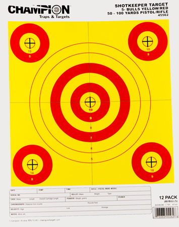 [076683455628] Champion Targets 45562 Shotkeeper  5-Bullseye 50-100 yds Pistol/Rifle Yellow/Red 12 PK