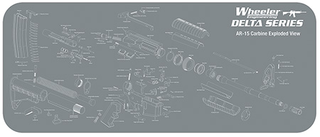 [661120568247] Wheeler 156824 AR-15 Maintenance Mat Delta Gray/White Neoprene Top w/Rubber Back 20"x47" AR-15 Parts Diagram