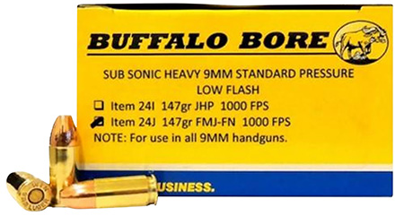 [651815024103] Buffalo Bore Ammunition 24J20 Subsonic Strictly Business 9mmLuger 147gr Full Metal Jacket Flat Nose 20 Per Box/12 Case