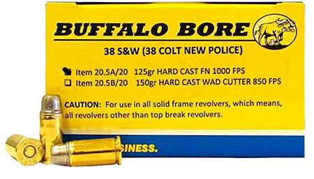 [651815020297] Buffalo Bore Ammunition 205A20 Personal Defense Strictly Business 38S&W 125gr Hard Cast Flat Nose 20 Per Box/12 Case
