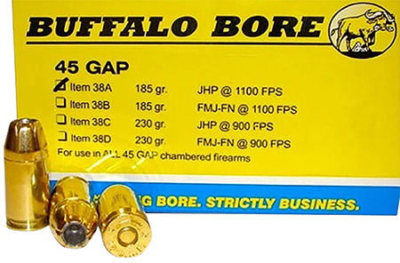 [651815038018] Buffalo Bore Ammunition 38A20 Personal Defense Strictly Business 45GAP 185gr Jacket Hollow Point 20 Per Box/12 Case