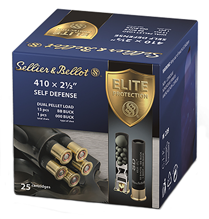 [754908544707] Sellier  &  Bellot SB410SDA Self Defense  410Gauge 2.50" 15 Pellets 1/2oz 000Buck Shot 25 Box/20 Case