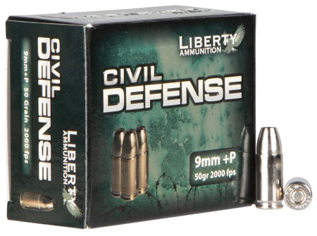 [696859105623] Liberty Ammunition LACD9014 Civil Defense  9mmLuger+P 50gr Lead Free Fragmenting Hollow Point 20 Per Box/50 Case