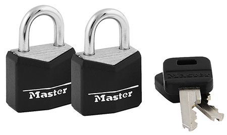 [071649002250] Master Lock 121T Padlock Keyed Open With Key Keyed Alike Steel Vinyl-Covered 2 Per Pkg