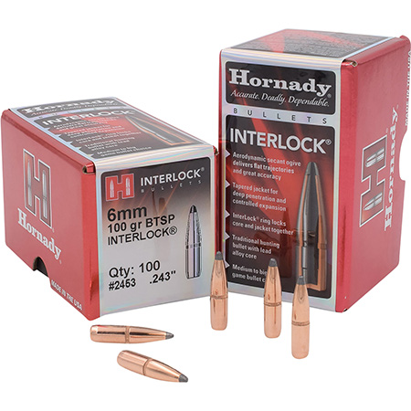 [090255224535] Hornady 2453 InterLock  6mm .243 100 gr Boat Tail Spire Point 100 Per Box/ 25 Case