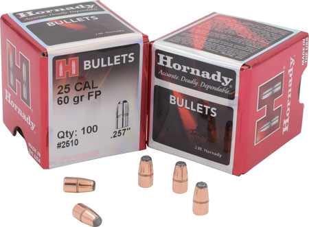 [090255225105] Hornady 2510 Traditional Varmint 25 Cal .257 60 gr Flat Point 100 Per Box/ 40 Case