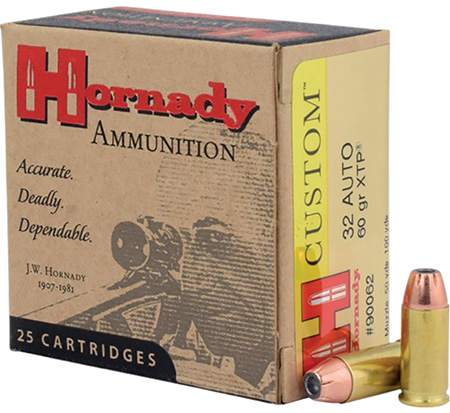 [090255900620] Hornady 90062 Custom  32ACP 60gr Hornady XTP Hollow Point 25 Per Box/10 Case