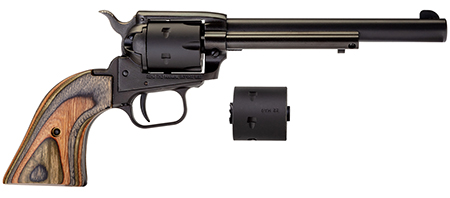 [727962506318] Heritage Mfg RR22MBS6 Rough Rider  22 LR/22 WMR 6 Shot, 6.50" Black Satin Steel Barrel, Black Satin Zinc Alloy Frame, Black Satin Cylinder, Camo Laminate Grip, Exposed Hammer