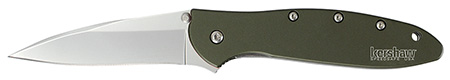 [087171035116] Kershaw 1660OL Leek  3" Folding Drop Point Plain Bead Blasted 14C28N Steel Blade Olive Drab Anodized Aluminum Handle Includes Pocket Clip