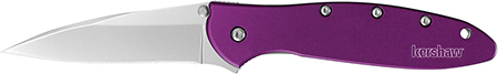 [087171035093] Kershaw 1660PUR Leek  3" Folding Drop Point Plain Bead Blasted 14C28N Steel Blade Purple Anodized Aluminum Handle Includes Pocket Clip