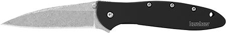 [087171035079] Kershaw 1660SWBLK Leek  3" Folding Drop Point Plain Stonewashed 14C28N Steel Blade Black Anodized Aluminum Handle Includes Pocket Clip