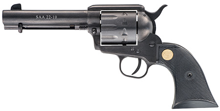 [8053670710177] Chiappa Firearms CF340155 SAA 1873  Medium Frame 22 LR 10 Shot, 4.75" Blued Steel Barrel, Blued Steel Frame, Blued Cylinder, Black Plastic Grip, Exposed Hammer