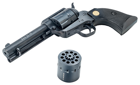 [8053670711075] Chiappa Firearms CF340155D SAA 1873  Medium Frame 22 LR 22 WMR 10 Shot, 4.75" Blued Steel Barrel, Blued Steel Frame, Blued Cylinder, Black Polymer Grip, Exposed Hammer