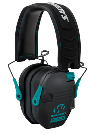 [888151013045] Walker's GWPRSEMTL Razor Slim Electronic Muff 23 dB Over the Head Black Polymer w/Teal Accents