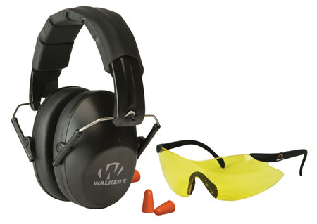 [888151000328] Walker's GWPFPM1GFP Pro Low Profile Passive Muff Combo Kit Includes Foam Ear Plugs, Low Profile 31 db Over the Head Passive Muff, Shooting Glasses w/Yellow Lens