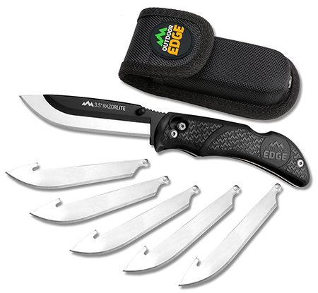 [743404201337] Outdoor Edge RL10C RazorLite  3.50" Folding Plain Black Oxide 420J2 SS Blade, Black TPR Handle