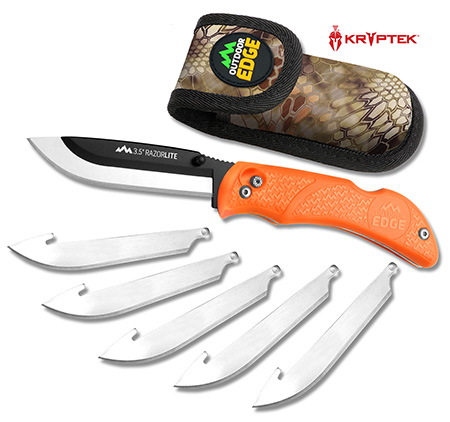 [743404201368] Outdoor Edge RB20C RazorLite  3.50" Folding Plain Black Oxide 420J2 SS Blade TPR Blaze Orange Handle
