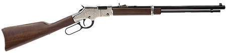 [619835016195] Henry H004SE Silver Eagle  Full Size 22 Short/ 22 Long/ 22 LR (16 LR/21 Short) 20" Blued Barrel, Nickel-Plated Metal Finish, American Walnut Stock Right Hand