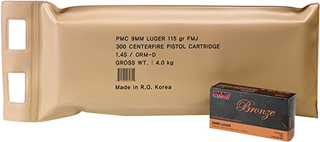 [741569070355] PMC 9ABP Bronze Battle Pack 9mmLuger 115gr Full Metal Jacket 300 Per Box/3 Case