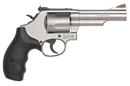 [022188620696] Smith  &  Wesson 162069 Model 69  44 Rem Mag or 44 S&W Spl Stainless Steel 4.25" 2 Piece Barrel  &  5rd Cylinder, Matte Stainless Steel L-Frame, Full Stop Strap  &  Barrel Serration, Internal Lock