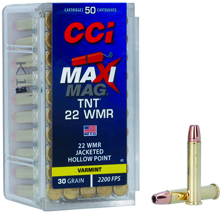 [076683000637] CCI 0063 Maxi-Mag TNT 22WMR 30gr TNT Jacketed Hollow Point 50 Per Box/40 Case