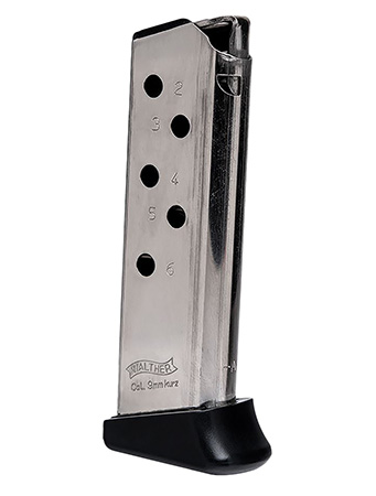 [723364203275] Walther Arms 2246010 PPK  6rd Detachable w/Finger Rest 380 ACP Nickel Steel