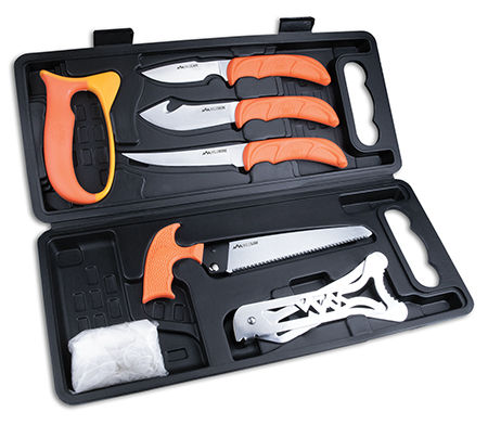 [743404201313] Outdoor Edge WP2 Wild Pak  Multiple Skinner w/Gut Hook/Saw/Caper Plain/Saw 420J2 Stainless Steel Blade FRN Orange Handle