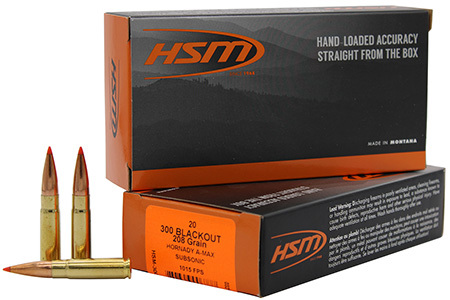 [837306006777] HSM 300BLK1N Match  300 Blackout 208 gr Hornady A Max 20 Per Box/ 25 Case