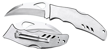 [716104400430] Spyderco BY07P Byrd Crossbill 3.50" Folding Hawkbill Plain 8Cr13MoV SS Blade, Stainless Steel Handle Includes Pocket Clip