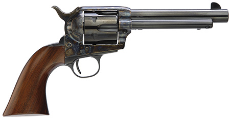[839665004920] Taylors  &  Company 5001DE 1873 Gunfighter Deluxe 45 Colt (LC) 6rd 5.50" Blued Cylinder  &  Barrel Color Case Hardened Steel Frame Walnut Army Size Grip (Taylor Tuned)