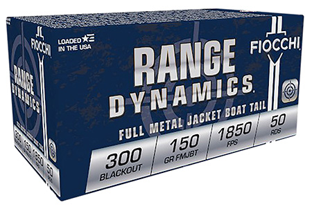 [762344711010] Fiocchi 300BLKC Range Dynamics  300Blackout 150gr Full Metal Jacket Boat Tail 50 Per Box/10 Case
