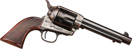 [839665008607] Taylors  &  Company 556205DE Short Stroke Smoke Wagon  357 Mag 6rd 5.50" Blued Cylinder  &  Barrel Color Case Hardened Steel Frame Checkered Walnut Navy Size Grip (Taylor Tuned)