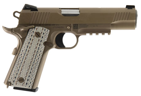 [098289042644] Colt Mfg O1070M45 M45AI Marine 1911 45 ACP 7+1 5" Stainless National Match Barrel, Brown Decobond Serrated Stainless Steel Slide  &  Frame w/Picatinny Rail, Desert Tan G10 Grip, Ambidextrous