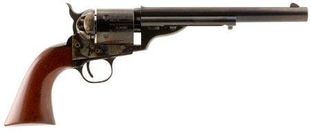 [839665009703] Taylors  &  Company 550695 1872 Open Top Uberti 38 Special 6 Shot 7.50" Blued Octagon Barrel, Blued Engraved Cylinder, Color Case Hardened Steel Frame, Walnut Army Style Grip, Exposed Hammer