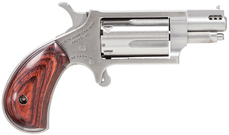 [744253002151] North American Arms 22MSP Mini-Revolver  22 WMR 5 Shot 1.13" Stainless Steel Ported Barrel, Frame  &  Cylinder, Rosewood Birdshead Grip, Exposed Hammer