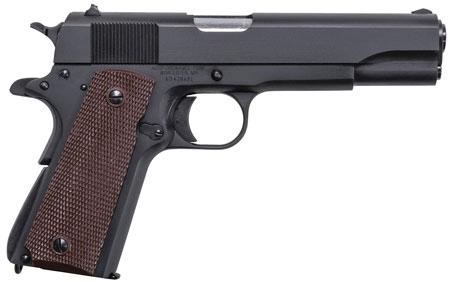 [602686251112] Auto-Ordnance 1911BKO 1911  45 ACP  5" Barrel 7+1, Matte Black Carbon Steel Frame, Serrated Slide, Checkered Brown Polymer Grip, Manual Safety