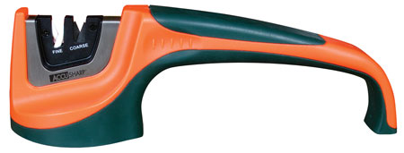 [015896000393] AccuSharp 039C Pull-Through Sharpener Hand Held Fine, Coarse Tungsten Carbide and Ceramic Sharpener Rubber Handle Black/Orange