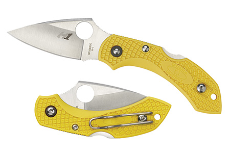 [716104002498] Spyderco C28SYL2 Dragonfly 2 Salt 2.25" Folding Clip Point Serrated H1 Steel Blade Yellow Bi-Directional Texturing FRN Handle Includes Pocket Clip
