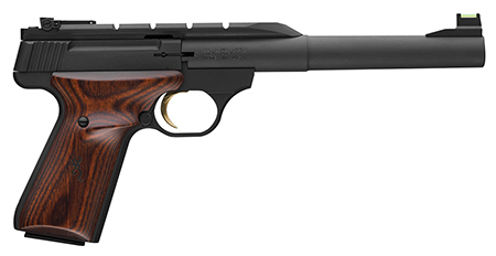 [023614043393] Browning 051499490 Buck Mark Hunter 22 LR 10+1 7.25" Tapered Bull Barrel, Matte Black Optic Ready/Serrated Steel Slide, Matte Black Aluminum Frame, Laminate Cocobolo Grips
