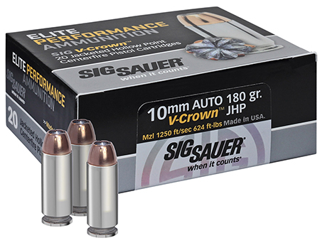 [798681516827] Sig Sauer E10MM120 Elite Performance  10mmAuto 180gr V-Crown Jacketed Hollow Point 20 Per Box/10 Case