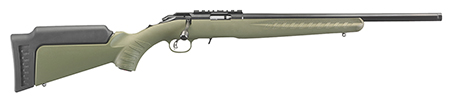 [736676083343] Ruger 8334 American Rimfire  Sports South Exclusive Full Size 22 LR 10+1 18" Satin Blued Threaded Barrel, Satin Blued Steel Receiver w/Scope Rail, OD Green Synthetic Adjustable Stock, Right Hand