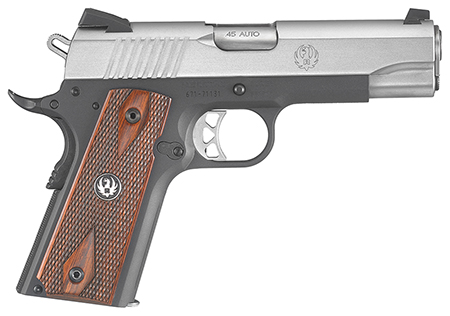 [736676067114] Ruger 6711 SR1911 Lightweight Commander 45 ACP 7+1 4.25" Stainless Steel Barrel, Low-Glare Serrated Stainless Steel Slide, Black Anodized Aluminum Frame w/Beavertail, Hardwood Grip, Right Hand