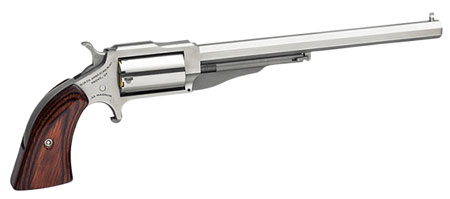 [744253002434] North American Arms 18606 Earl Hogleg *CA Compliant 22 WMR 5 Shot 6" Satin Stainless Steel Barrel, Satin Stainless Steel Frame, Stainless Cylinder, Wood Grip, Exposed Hammer