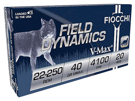 [762344711034] Fiocchi 22250HVB Field Dynamics  22-250Rem 40gr Hornady V Max 20 Per Box/10 Case